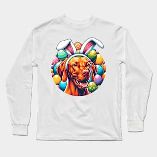 Vizsla Wears Bunny Ears Celebrating Easter Delight Long Sleeve T-Shirt